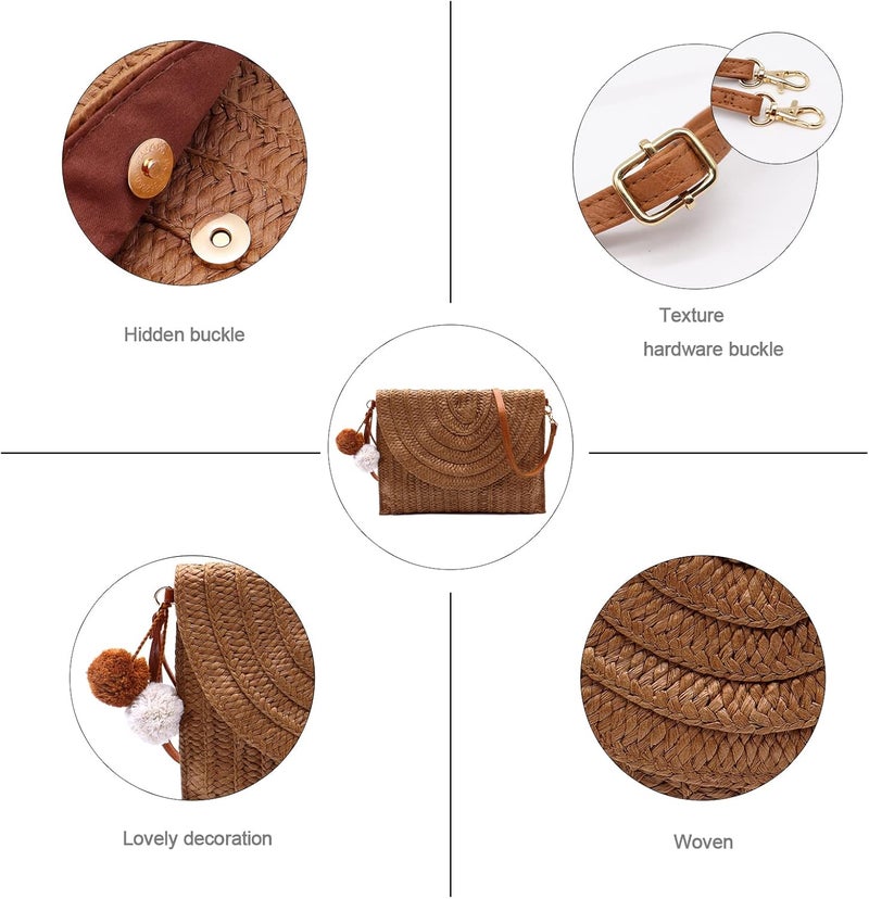 LUOFMISS Straw Clutch Bag Woven Purse for Women Shoulder Bag Casual Beach Rattan Handmade Wallet - Image 3